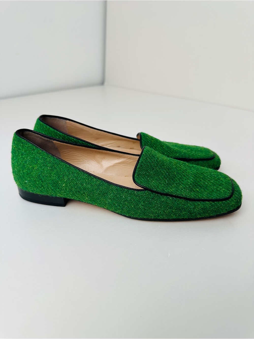 Kate Spade Green Tweed Wool Smoking Loafers Made in Italy Womens Size 7.5B